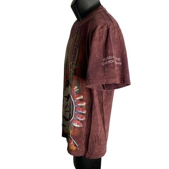 The Mountain Cherokee Indian T Shirt S Maroon Crewneck Short Sleeve Sitting Bull - Picture 5 of 8